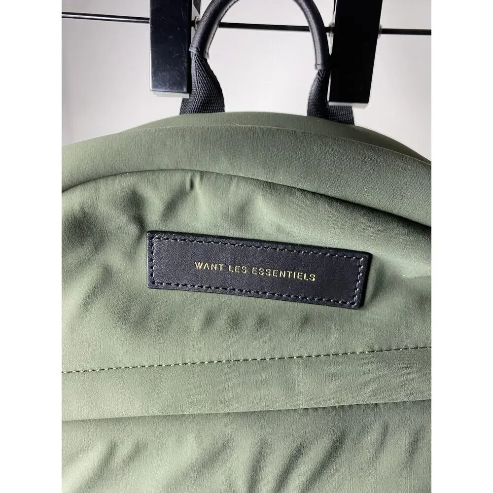 WANT Les Essentiels Piper Nylon Leather Backpack Green Black Basic Casual Travel